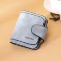 Elegant light blue frosted PU leather women's tri-fold wallet with buckle closure - Short / Blue