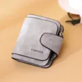 Grey frosted PU leather women's trifold wallet with snap button and zipper pocket - Short / Gray