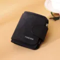 Black frosted PU leather trifold wallet for women with snap closure and Forever print - Short / Black