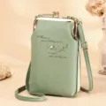 Elegant sage green women's crossbody phone bag with embroidered detail and kiss-lock. - Light Green