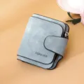 Elegant light blue matte PU leather tri-fold wallet for women with buckle and zipper - Short / Pale Green