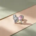 Eleganter silberner Schmetterlings-Knorpelstecker mit rosa und gelben Zirkonia und Perlen - Edelstahlstift Einzelstück