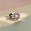 Titanium kraakbeen oorknopje met roze zirkonia en schroefsluiting - Ronde Stijl (A35-1) / Titaniumlegering Externe Spiraal / Zilver