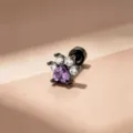 Pendiente de pata de gato negra con gema de corazón púrpura y acentos de cristal claro - Poste de Acero Inoxidable (Individual) / Garra de Gato Corazón Púrpura Negro (A1390-3)