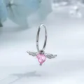 Cerchio per orecchini in argento con ali d'angelo e ciondolo a forma di cuore rosa - Diametro interno 8mm / Ali d'Angelo (Pezzo Singolo)