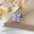 Pendiente de flor con gemas de corazón morado en acero titanio para cartílago oreja - Trébol de Cuatro Hojas (A1282-3# Barra de Titanio Individual)