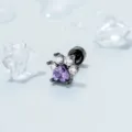 Piercing para cartílago con forma de huella de gato y corazón violeta en metal negro. - Poste de Aleación de Titanio (Una Pieza) / Garra de Gato Corazón Púrpura Negro (A1390-3)