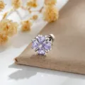 Pendiente de piercing de flor de cristal púrpura de ensueño en acero titanio plata fina - Línea Corazón (A1282-4# Barra de Titanio Individual)