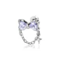 Elegant lavender bow earring stud in titanium steel with a delicate star chain charm - Chain Bowknot (A1282-5# Titanium Rod Single)
