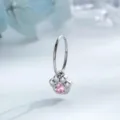 Orecchino a cerchio in argento con ciondolo a zampa e gemma a cuore rosa chiaro - Zampa di Gatto Rosa (Pezzo Singolo)