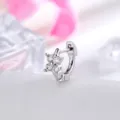 Elegant silver-toned hoop earring with a sparkling four-petal zircon flower design - Single Earring (A1261-1# White) / White Rhinestone