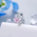Silver-plated huggie hoop earring featuring a delicate pink four-petal flower zircon motif - Single Earring (A1261-2# Pink) / Pink Rhinestone