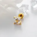 Élégante puce d'oreille fleur en titane doré avec zircons et fermoir à vis sécurisé robuste - Spirale Externe en Acier Inoxydable - Or Blanc