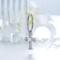 Orecchino a cerchio argento da 0,8 mm con ciondolo a croce e cuore con pietre - Croce in Pizzo (A1339-2) / Diametro Interno 8mm (Pezzo Singolo) / Argento