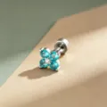 Clou d'oreille en titane en forme de fleur bleue avec fermeture à vis pour cartilage - Spirale Externe en Alliage de Titane - Vert