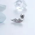 Élégant clou d'oreille en titane en forme d'aile avec zircons roses sertis - A1318-2# Côté Droit Rose (Tige Filetée Extérieure en Titane Pièce Unique)