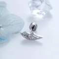Boucle d'oreille aile incurvée unique avec zircons roses micro-pavés et tige en titane - A1318-2# Côté Gauche Rose (Tige Filetée Extérieure en Titane Pièce Unique)