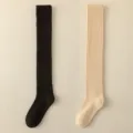 Verdikte katoenen kniekousen, warme preppy stijl geribbelde buiskousen in zwart en beige. - JL18 zwart + khaki