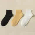 Women cotton short ribbed socks variant, classic solid color comfortable daily wear casual style. - R86 (One Size 34-39) / R86 Black, Light Yellow & White