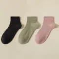 Women's pure cotton short socks, simple ribbed candy color breathable casual ankle socks. - R86 (One Size 34-39) / R86 Black + Army Green + Purple