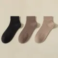 Women's pure cotton short ribbed socks, 3-pack classic solid colors, comfortable and versatile daily wear. - R86 (One Size 34-39) / R86 Black + Coffee + Khaki