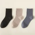 Men's solid color breathable mesh mid-tube socks, pure cotton daily casual wear stock. - One Size 39-45 / D69-1 Black + Camel + Azure