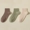 Women's pure cotton short socks casual ribbed design comfortable candy colors daily wear variant. - R86 (One Size 34-39) / R86 Coffee + Army Green + Nude