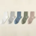 Solid color breathable mesh mid-tube socks for men, comfortable and deodorant style. - One Size 39-45 / D69-1 White, Light Gray, Fog Blue, Pine Green & Camel