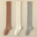 Dichte katoenen overknee sokken, geribbeld design, warme preppy stijl, 3 kleuren. - JL18 Koffie + crèmewit + grijs
