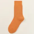 Orangerote Damen Baumwoll Mittelsocken dicke thermische Strickstrümpfe Einfarbig Winter SKU - J98-1 Zitronengelb