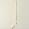 Beige gevoerde over-de-knie warme sokken, verdikte lange winter thermische variant. - Eén Maat (34-39) / Melkwit