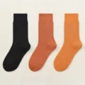 Dicke Baumwoll-Mittelsocken für Damen, warme Frottee-Thermosocken für den Winter in Farben. - J98-1 Schwarz + Karamell + Zitronengelb