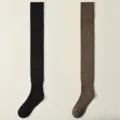 Verdickte Fleece Overknee Strümpfe, warme Winter Strickstrümpfe in Schwarz und Braun. - Einheitsgröße (34-39) / Schwarz und Kaffee