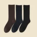 Chaussettes hautes unies en coton thermique d'hiver pour hommes ensemble de trois paires - JK89 (39-46) / JK89 marron foncé + bleu marine + noir