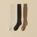 Thickened cotton knee high socks in beige dark gray brown, warm winter solid color long socks. - One Size (34-39) / Oatmeal & Dark Gray & Coffee