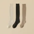 Thickened cotton terry knee high socks winter warm solid color long calf boot socks set - One Size (34-39) / Oatmeal & Dark Gray & Khaki
