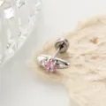Elegant titanium alloy ear stud featuring a pink star zircon in a unique orbital pin design - Star Shape Stud (A894-2#) / Stainless Steel External Screw Post / Pink