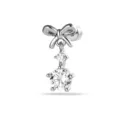 Korean style bow cartilage earring with sparkling round zircons in silver finish. - A1278-1# (Titanium Post External Thread) / Single Piece / White