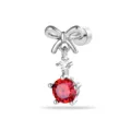 Korean style bow cartilage earring with sparkling red zircon in silver-tone titanium alloy - A1278-3# (Titanium Post External Thread) / Single Piece / Garnet Red