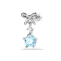 Korean style bow knot piercing earring with light blue round zircon and titanium alloy rod - A1278-5# (Titanium Post External Thread)