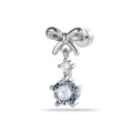 Silver bow cartilage stud earring with sparkling cubic zirconia drops for women - A1278-6# (Titanium Post External Thread)