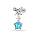Elegant bow cartilage piercing stud earring with light blue zircon set in silver titanium alloy - A1278-7# (Titanium Post External Thread)