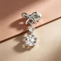 Silver-toned titanium cartilage stud with zircon bow and dangling round stones - A1278-1# (Stainless Steel Post External Thread)