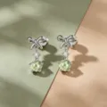 Elegant silver-tone bow stud earrings featuring sparkling light green zircon stones - A1278-4# (Stainless Steel Post External Thread)