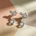 Elegant bow stud earrings with sparkling round cubic zirconia in silver-colored finish - A1278-6# (Stainless Steel Post External Thread)