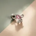 Elegante titanium strik oorsteker met roze peervormige zirkonia en schroefsluiting voor dames - Strikstijl (A35-3) / Titaniumlegering Externe Spiraal / Zilver