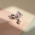 Titaniumlegering oorbel met roze hart zirkoon en Saturnus design, schroefsluiting - Planeet Hart Stijl (A35-5) / Titaniumlegering Externe Spiraal / Zilver