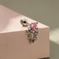 Titanium oorknopje met roze hart zirkoon en hangende ketting in zilver - Hart Ketting Stijl (A35-6) / Titaniumlegering Externe Spiraal / Zilver