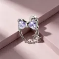 Dreamy purple bow titanium steel cartilage earring with star charm and chain decoration - Chain Bowknot (A1282-5# Stainless Steel Rod Single)