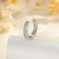 Silver-toned titanium alloy hoop earring with clear zircon inlay and geometric pattern - Single Piece (A-943) / Silver